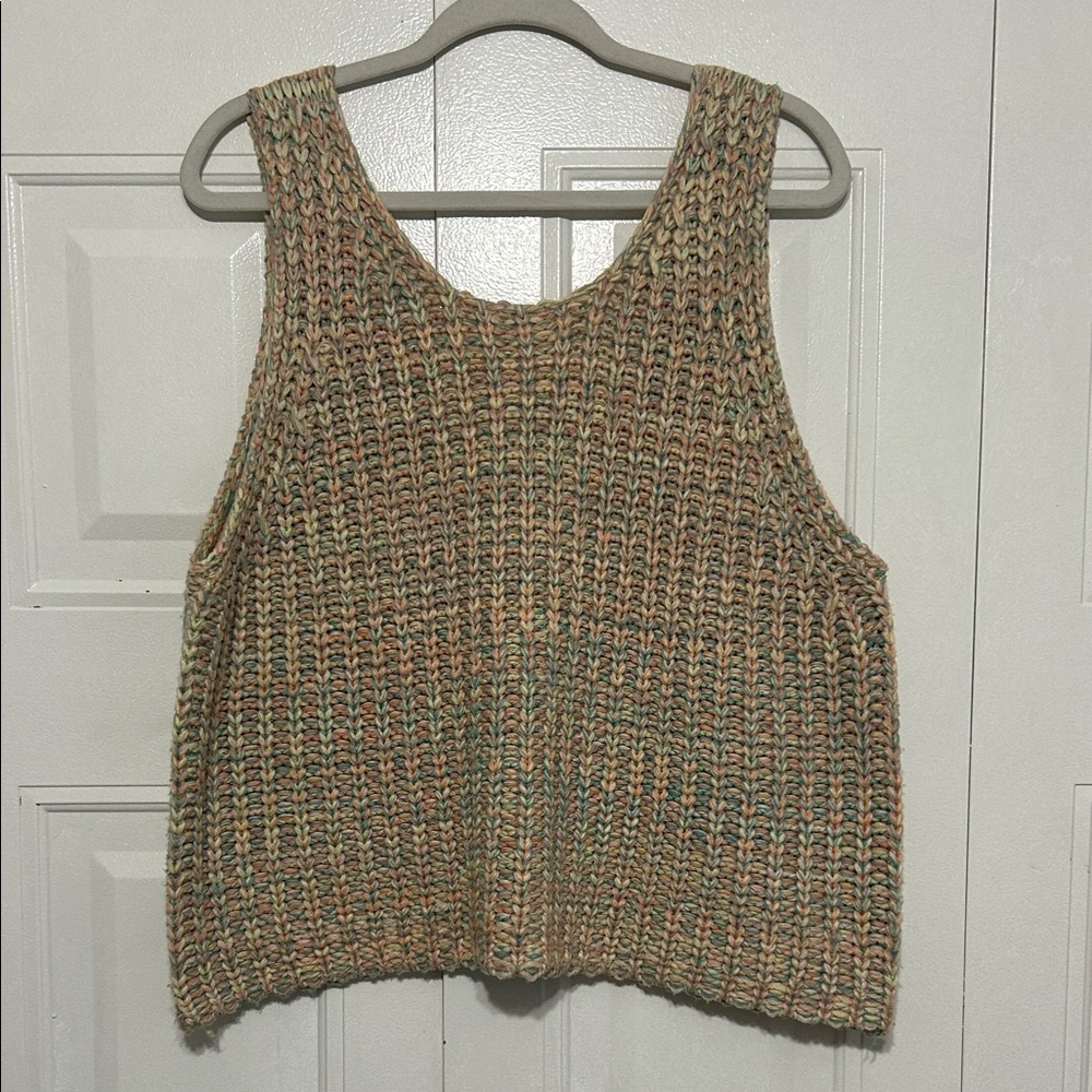 ARULA Multicolor Crochet Knit Tank Top - Tan, Green, Peach